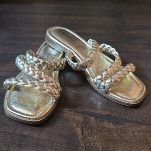 Metallic Braided Slide Sandals - Gold